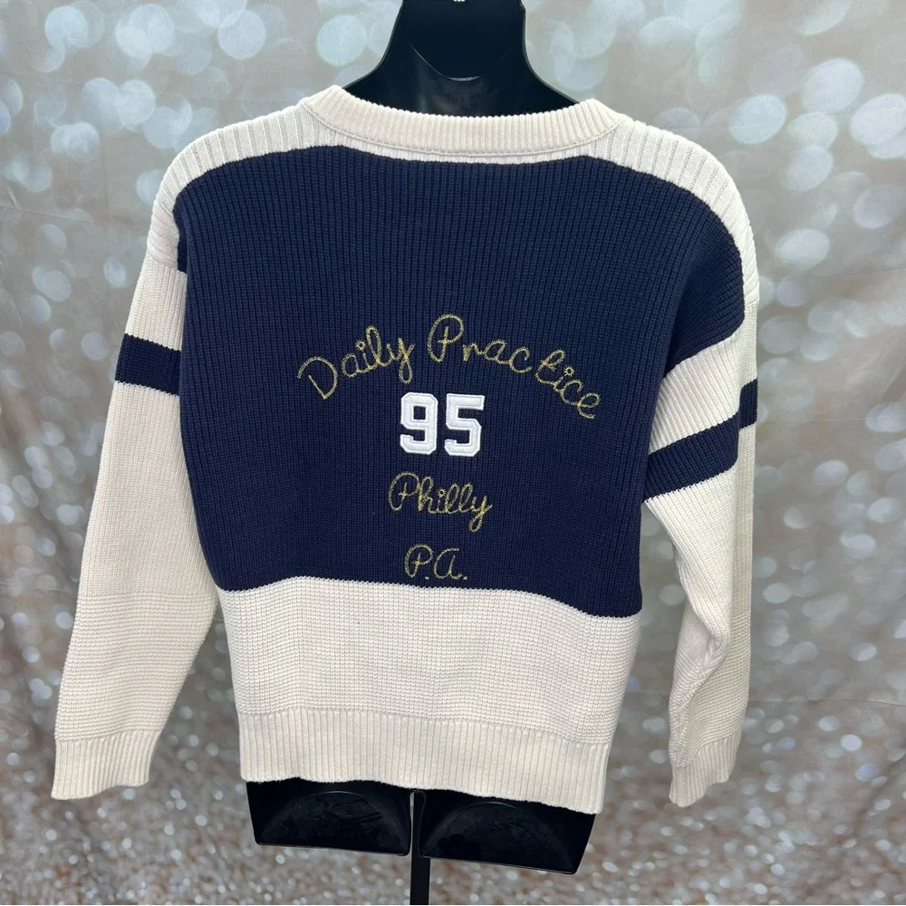 ANTHROPOLOGIE DAILY PRACTICE Quarterback Cardigan Sweater Oversized Embroidered - Picture 9 of 11